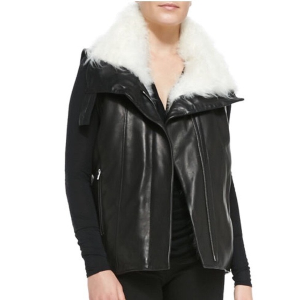Helmut Lang Leather Vest with Fur Collar